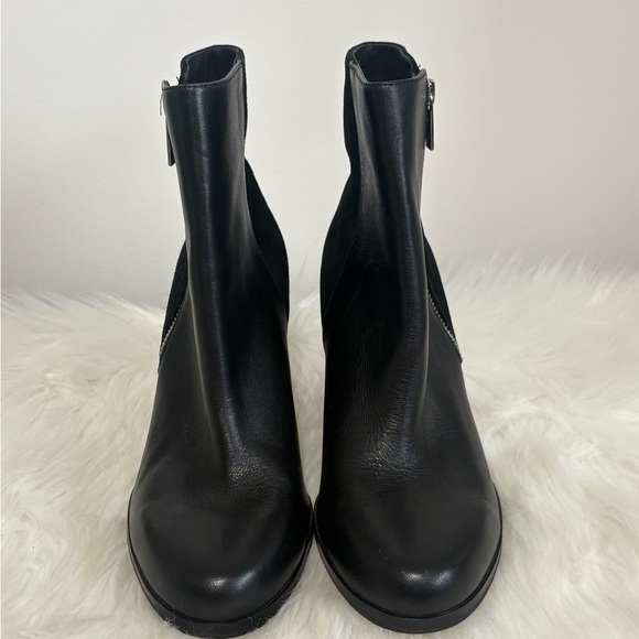 Michael Kors Black Leather & Suede Block Heel Ankle Boots with Side Zip - Picture 2 of 9